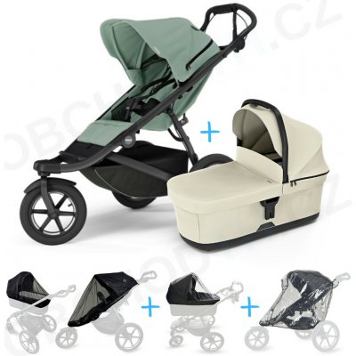 Thule Set 5v1 Urban Glide 3 Mist green s magnetickou sponou 2025 + korba Soft beige + pláštěnky + ochranná síť – Sleviste.cz
