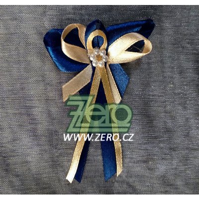 Vonička (vývazek) svatební - tm. modrá-meruňková s perlovým květem – Zboží Dáma