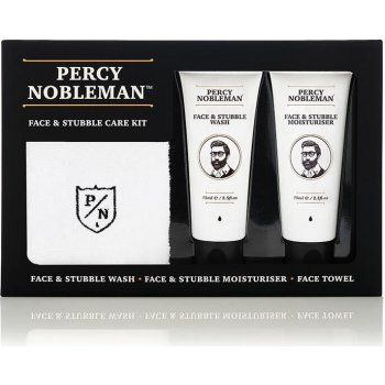 Percy Nobleman Čistící gel na obličej a vousy 75 ml + Hydratační krém na obličej a vousy 75 ml + Bavlněný ručníček dárková sada