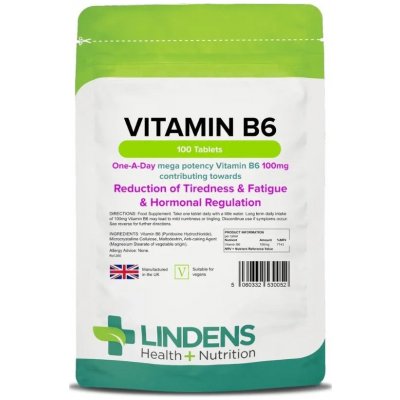 Lindens Health + Nutrition Vitamín B6 Pyridoxin hydrochlorid 100 mg 100 tablet – Hledejceny.cz