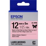 Epson Pokladní Systémy EPSON POKLADNÍ SYSTÉMY Epson zásobník se štítky – saténový pásek, LK-4HKK, černá/růžová, 12 mm (5 m), C53S654031