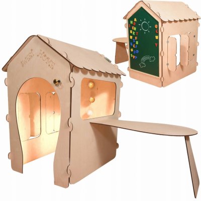 KIK KX3831 Zahradní dřevěný domeček pro děti s tabulí a stolem – Zboží Dáma