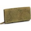Peněženka Dámská peněženka kožená s květy, barva 22 zelená khaki světlá