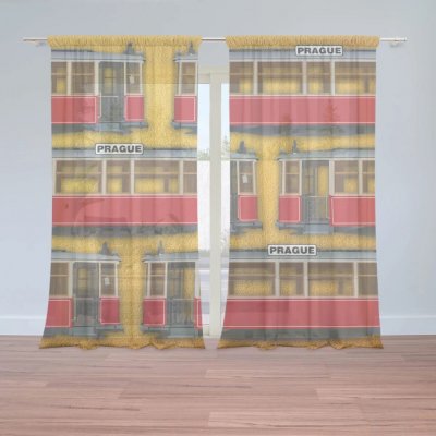 Sablio Záclony Pražské historické tramvaje Žlutý Pattern: 2ks 150x250cm – Hledejceny.cz