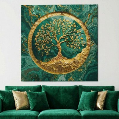 Obraz na plátně - Strom života Zlatá mramorová Odyssea FeelHappy.cz Vyberte rozměr obrazu (šířka x výška): 80 x 80 cm – Zboží Mobilmania