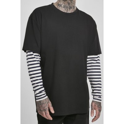 Oversized Double Layer Striped LS Tee black