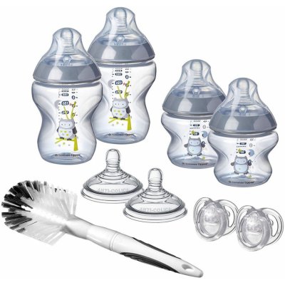 Tommee Tippee sada kojeneckých láhví C2N s kartáčem a šidítky šedé sovičky