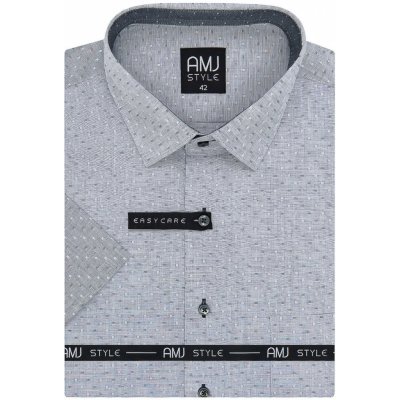 AMJ pánská košile světle šedá s kostičkami VKR1121 krátký rukáv Regular Fit  od 870 Kč - Heureka.cz