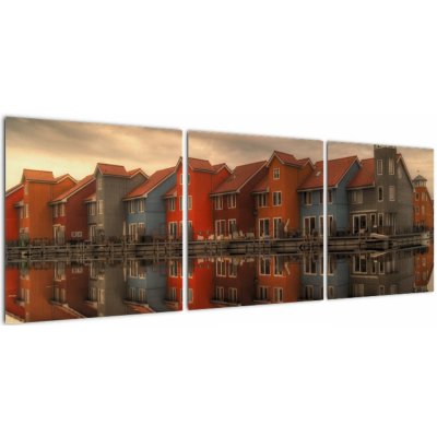 Obraz barevných domečků, třídílný 120x40 cm – Zboží Mobilmania