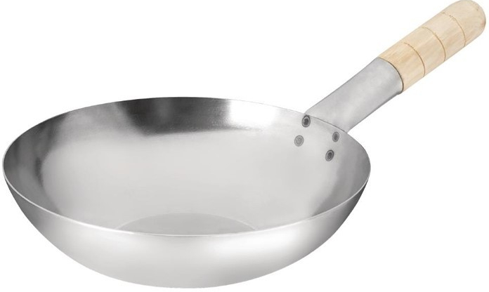 Vogue wok z měkké oceli s plochým dnem 254 mm