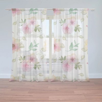 Sablio Záclony Růžové květy: 2ks 150x250cm – Hledejceny.cz