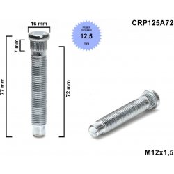 Kolový svorník - šteft M12x1,5x72 tisícihran průměr 12,50mm, CRP125A72 OPEL