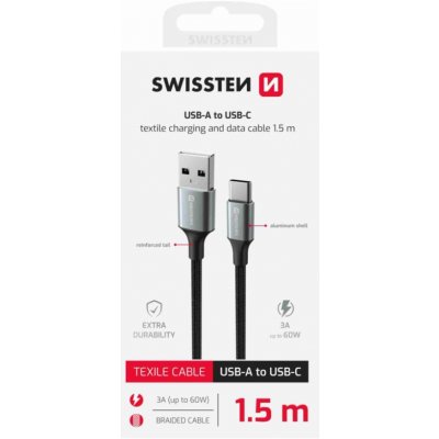 Swissten Datový Kabel Textile Ii USB / USB-C, 1.5m - černá – Hledejceny.cz
