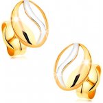 Šperky eshop dvoubarevné náušnice ve zlatě kontura oválu s vlnkou GG177.42 – Zboží Mobilmania