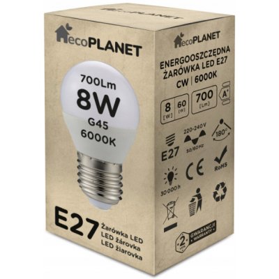 ecoPLANET LED žárovka E27 G45 8W 700lm studená bílá EP0108 – Zboží Mobilmania