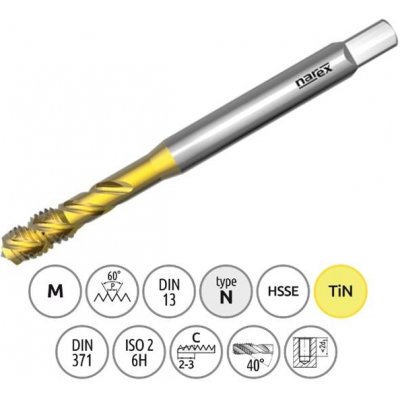 Narex Ždánice 041535118025000 - Závitník strojní M 2,5x0,45mm typ 3044 kód 2060 TiN, lícování ISO2 (6H), DIN 371 – Zboží Mobilmania