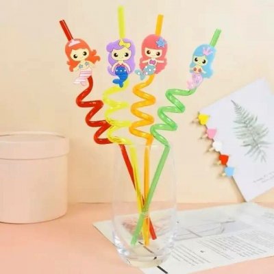 Dortisimo Plastová barevná brčka spirálová s mořskými pannami 4 ks – Zboží Dáma