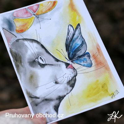 Kočka a motýl - pohlednice – Zboží Dáma
