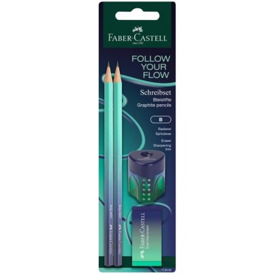 Faber-Castell 2 B + guma + ořezávátko Flow Edition zeleno-modrá sada 659225 – Hledejceny.cz