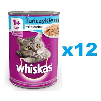 WHISKAS Adult konzerva kompletní krmivo pro dospělé kočky, kousky s tuňákem v želé 12 x 400 g – Hledejceny.cz