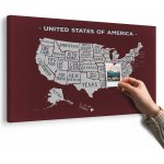 Obraz na korku naučná mapa USA s bordó pozadím - 150x100 transparent – Hledejceny.cz