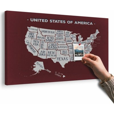 Obraz na korku naučná mapa USA s bordó pozadím - 150x100 transparent – Hledejceny.cz