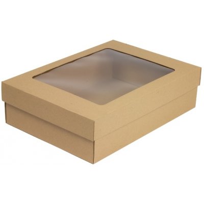 Dárková krabička 330x230x90/40 mm, dno+víko s průhledným okénkem, kraftová - hnědá – Zboží Živě