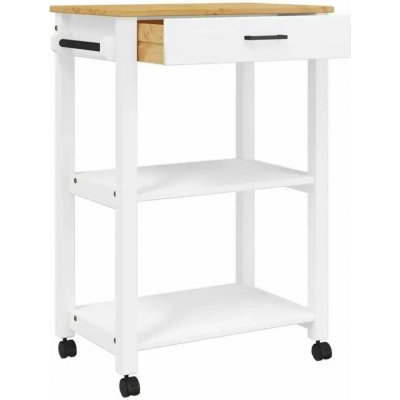 Servírovací stolek kolečka masivní borovice bílá dub NoBi LEORANTA – Sleviste.cz