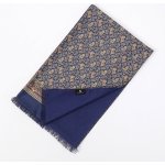 Hřejivá pánská hedvábná šála tmavě modrá s kašmírovým zlatým vzorem – Zboží Mobilmania