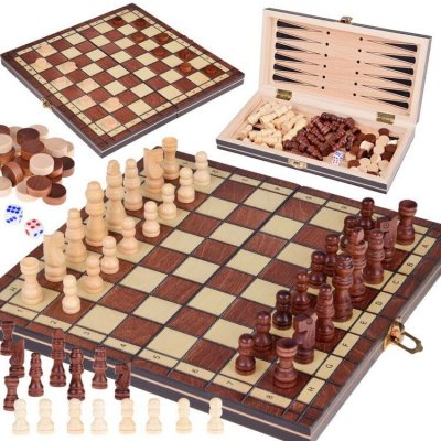 JOKO Dřevěná hra 3v1 Šachy, Dáma a Backgammon – Zboží Mobilmania