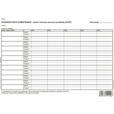 Optys 1220 karta zaměstnance OOPP A4 – Zboží Živě