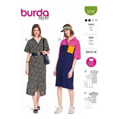 Střih Burda zelený 5742 - košilové šaty, sportovní šaty, polo šaty – Sleviste.cz