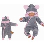 Z&Z Velurový kojenecký overálek s kapucí a oušky šedo růžový – Zboží Dáma