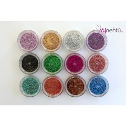 Ráj nehtů Zdobení na nehty GLITTER třpytky zdobící prach sada 4