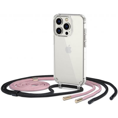Pouzdro AppleMix TECH-PROTECT Apple iPhone 14 Pro - černé a růžová šňůrka - gumové/plastový - čiré