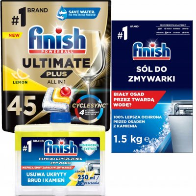 Finish Ultimate Plus kapsle do myčky Citron 45 ks + čisti 250 ml + sůl 1,5 kg – Hledejceny.cz