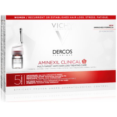 Vichy Dercos Aminexil Clinical 5 cílená péče proti vypadávání vlasů pro ženy Mult-Targed Anti-Hair Loss Treating Care 21 x 6 ml – Sleviste.cz