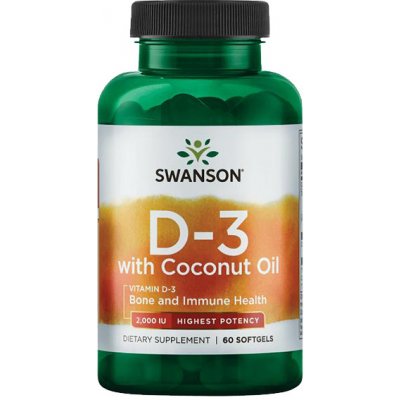 Swanson Vitamin D3 with Coconut Oil 60 kapslí