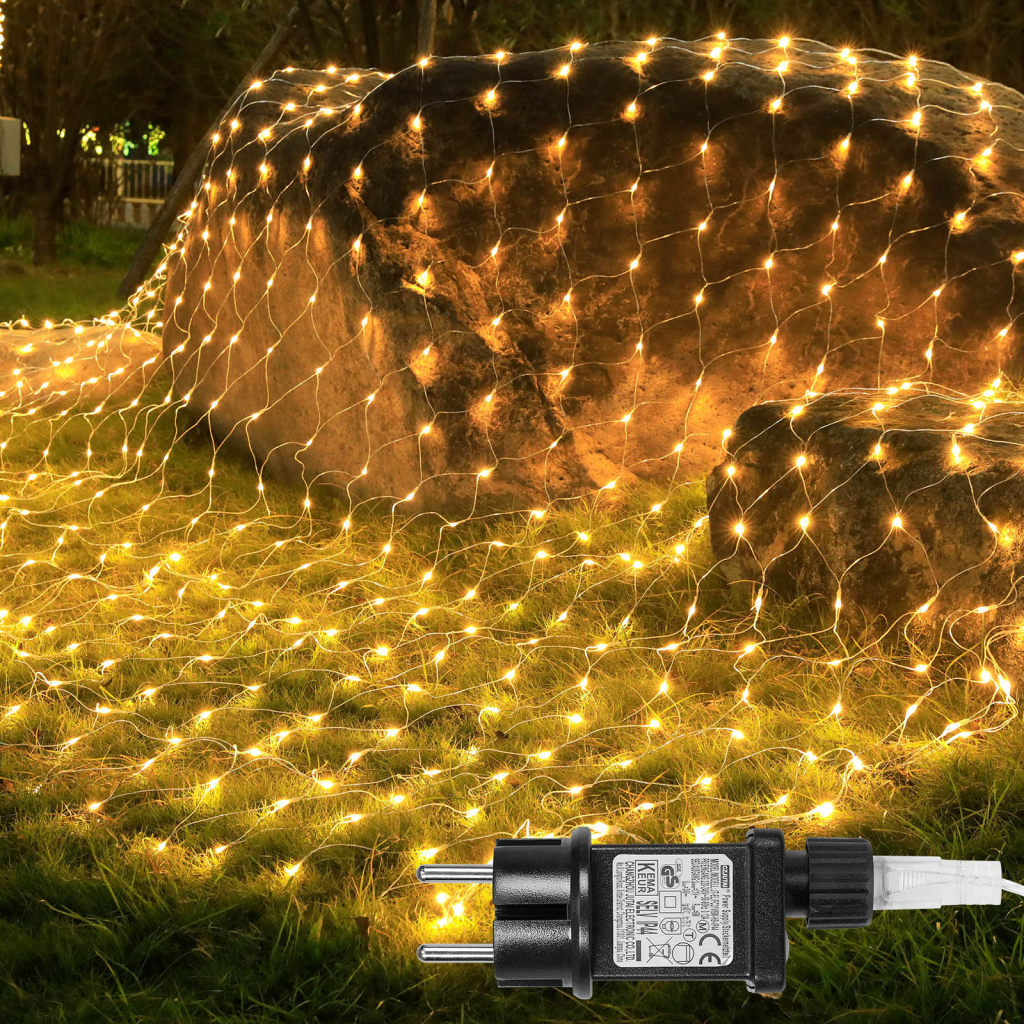 ROSNEK 3x2m 200 LED světelná síť 8 světelných režimů teplá bílá 31V světelný řetěz s časovačem a paměťovou funkcí pro vnitřní venkovní svatební vánočníImitaceace