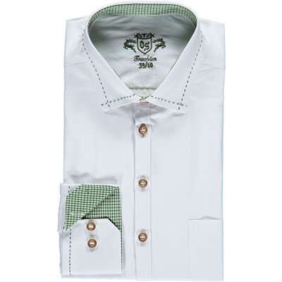 Orbis Trachten košile pánská slim fit 3168 zelený prošívaný límec bílá