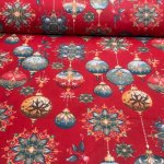 Vánoční bavlněná látka, metráž, šíře 160 cm, Vánoční Hračky na Červeném – Zboží Dáma