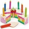 Příslušenství k dětským kuchyňkám Leaf Toys Tender Rainbow Birthday Cake dřevěný dort s jahodou 6 kousků se 6 svíčkami