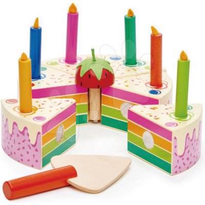 Leaf Toys Tender Rainbow Birthday Cake dřevěný dort s jahodou 6 kousků se 6 svíčkami