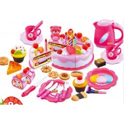 ISO 7466 Dětský plastový narozeninový dort růžový 80 dílů 13208