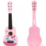 EcoToys Dřevěná dětská kytara s kovovými strunami kostka růžová – Zboží Dáma