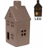 Hnědý keramický svítící LED domek - 8*6*15 cm - Clayre & Eef – Hledejceny.cz