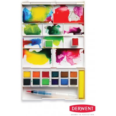 Derwent 2302636 Inktense akvarelové barvy v pánvičkách cestovní set 12 ks