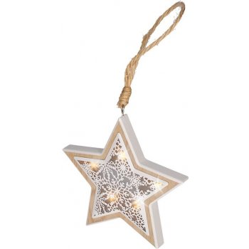 Solight LED vánoční hvězda dřevěný dekor 6LED teplá bílá 2x AAA