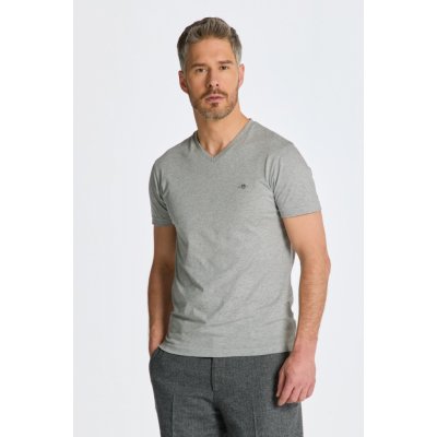 Gant tričko SLIM SHIELD V-NECK T-SHIRT šedá – Zboží Mobilmania