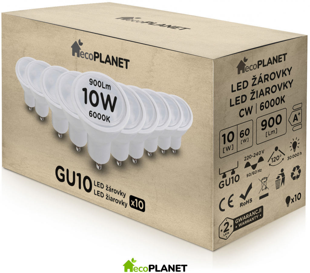 Berge 10x LED žárovka GU10 EcoPlanet 10W 900lm studená bílá 10-EP0135